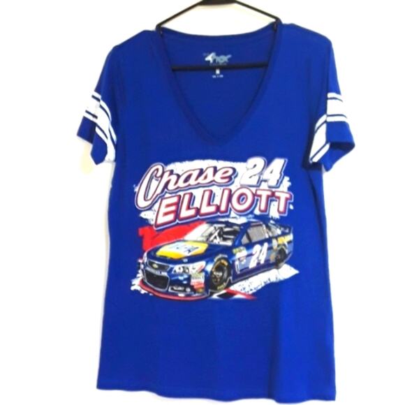Chase Elliott Racing 24 Womens Sz M Blue V-neck Short Sleeve Graphic Tee Shirt - Picture 1 of 8